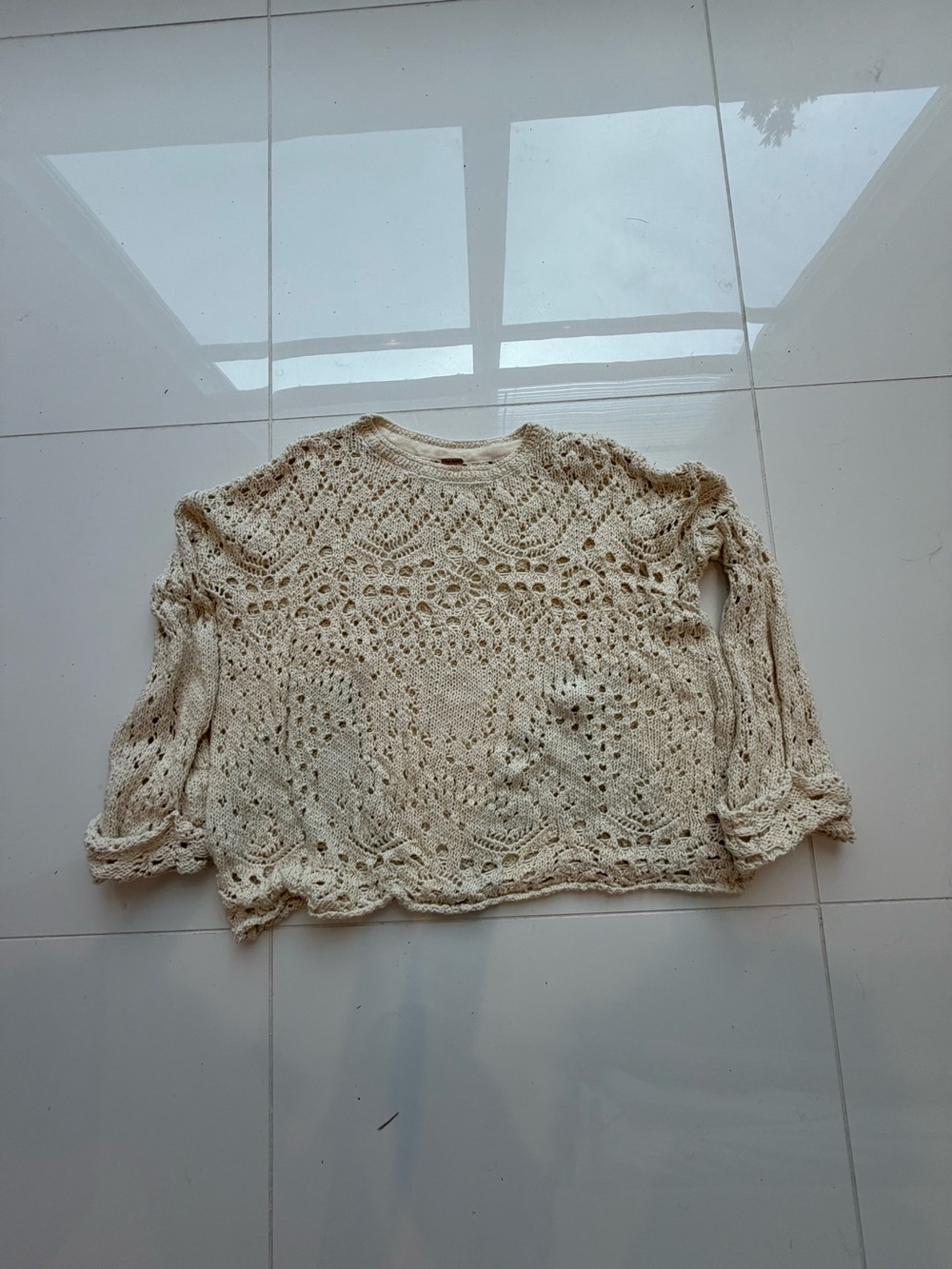 Free People Women's Crochet Knit Pullover Sweater - Cream